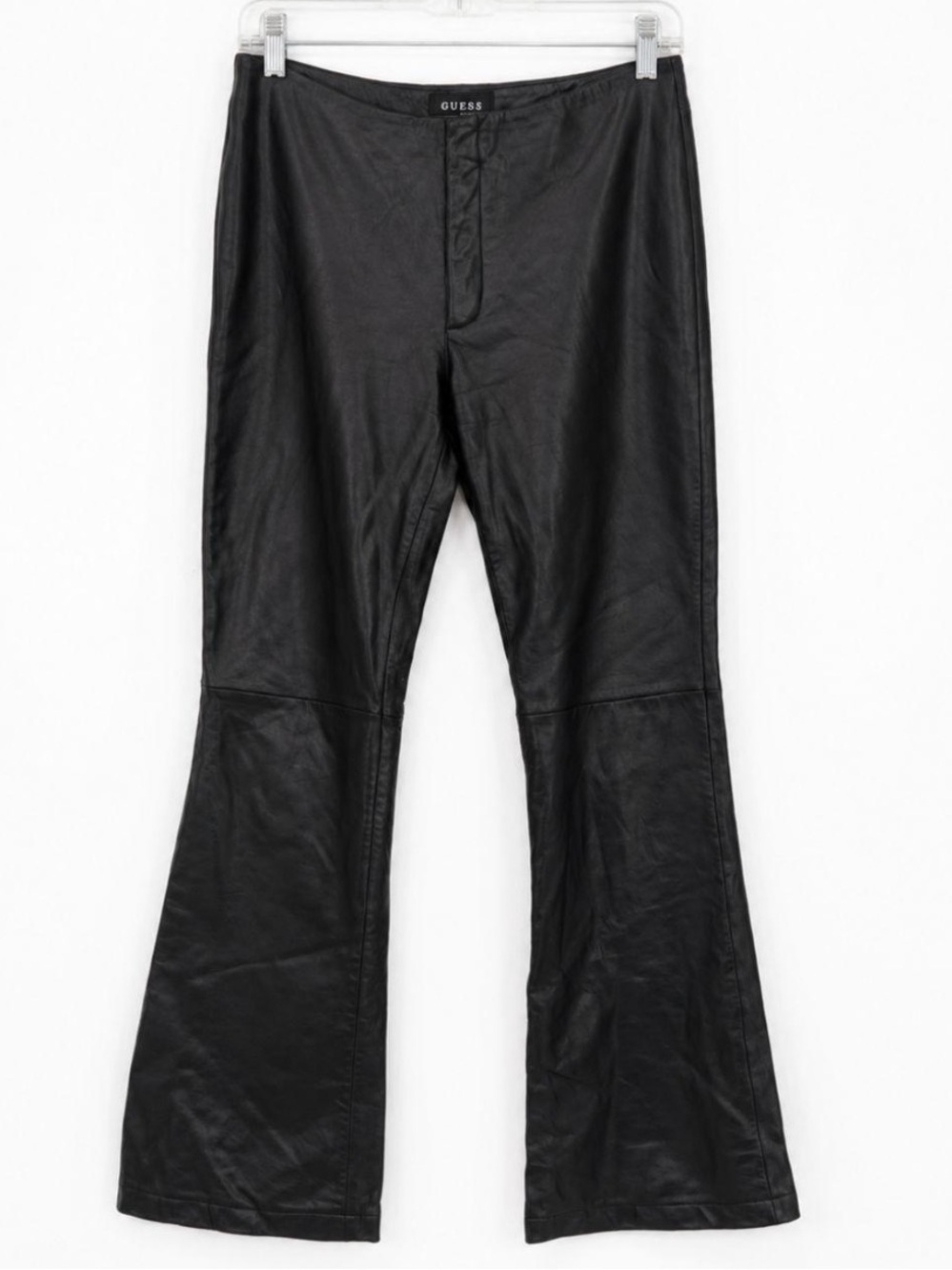 Vintage Y2K Guess Black Genuine Leather Bootcut Pants, Women's Size 4